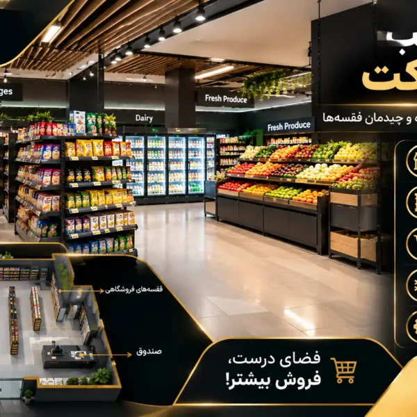 متراز-مناسب-سوپرمارکت متراژ مناسب سوپرمارکت و طراحی قفسهبندی فروشگاه مواد غذایی با چیدمان اصولی