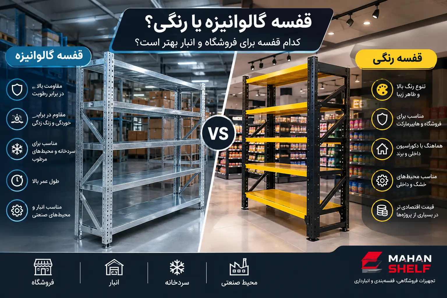 قفسه گالوانیزه یا رنگی برای انبار و فروشگاه