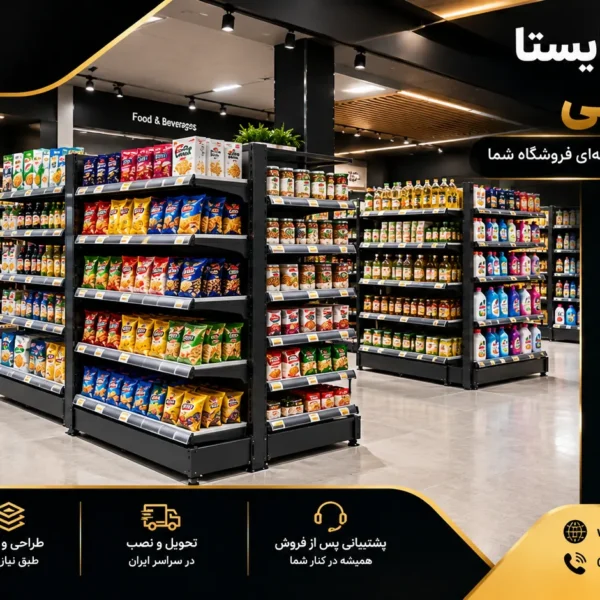 قفسه خودایستا فروشگاهی پشت ورق و پشت توری برای چیدمان محصولات سوپرمارکت